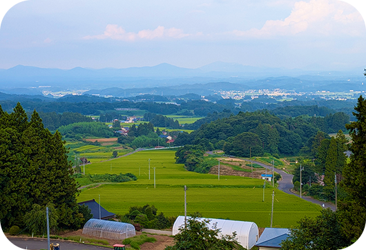 山側から大玉村を見下ろせる場所